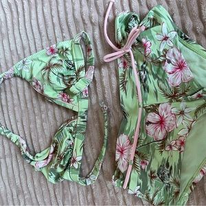 light green and pink vintage tie boyshort bikini hibiscus/hawaiian print